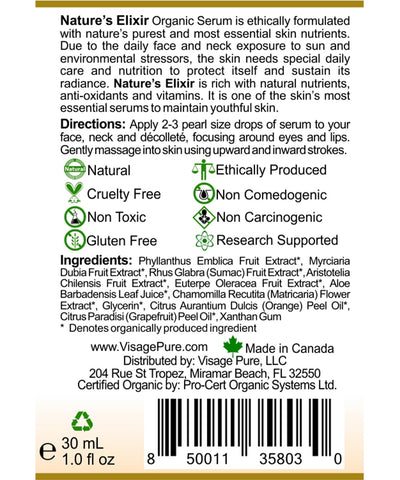 Visage Pure Nature's Elixir Label Back
