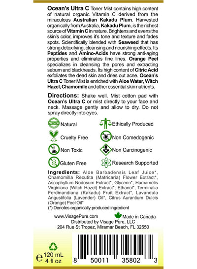 Visage Pure Ocean's Ultra C Toner Label Back