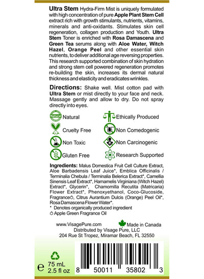 Visage Pure Ultra Stem Toner Label Back